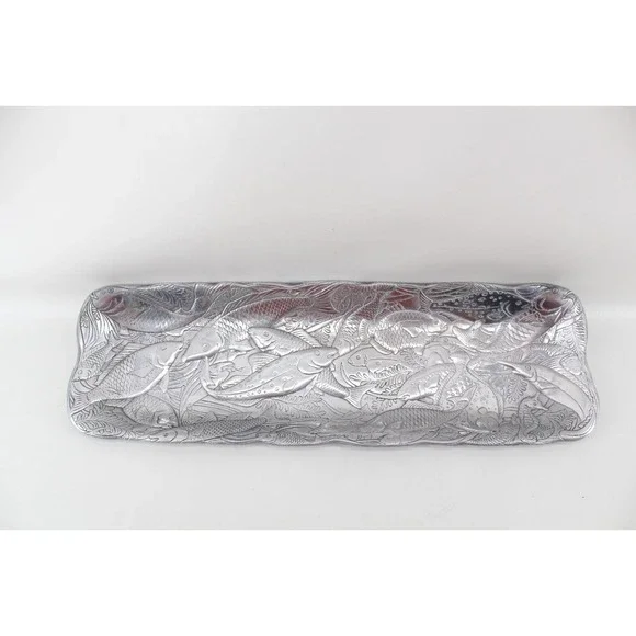 Arthur Court Aluminum Fish / Bread Tray Serving Platter 1985 Sea Life Collection