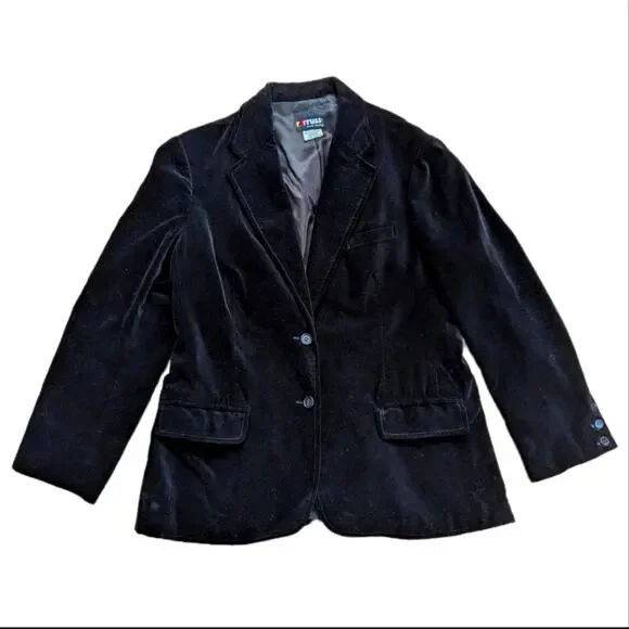 Vintage Russ Black Crushed Velvet Velour 2 Button Goth Black Blazer Suit Jacket