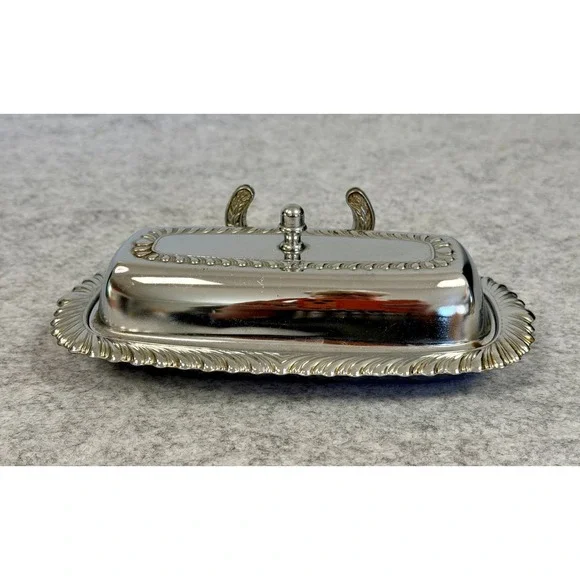 Ivinware Vintage Silver-Plated Butter Dish with‎ Lid and Decorative Handle