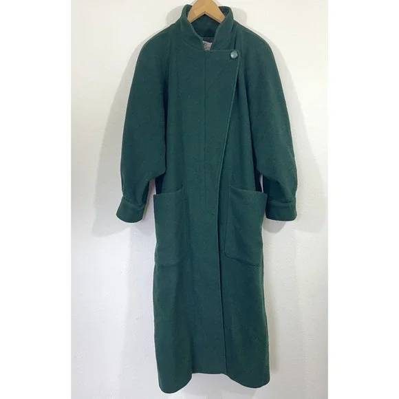 VTG 80s Jean Claude Paris Womens Wool‎ Batwing Oversized Coat Size 42 Dark Green