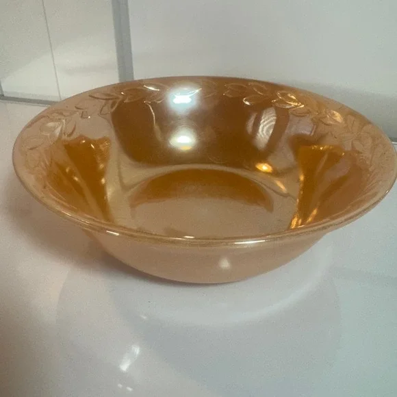 Fire King Oven Ware Amber Iridescent‎ Laurel Leaf Pattern Mixing Bowl Made USA