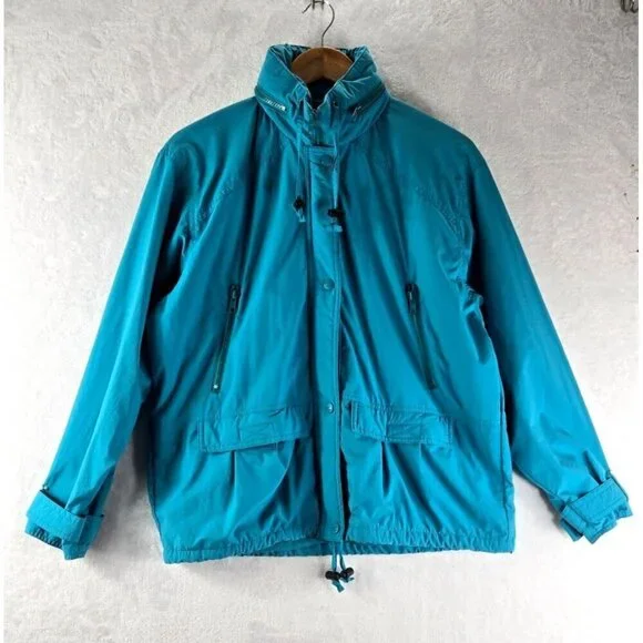 LL Bean Windbreaker Jacket Team M Ski Hidden Hood Pockets All Seasons Vtg Coat