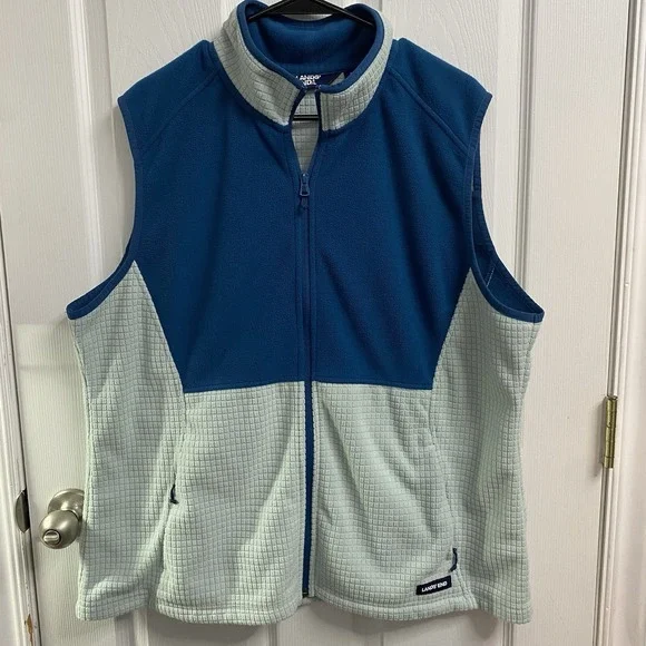 Lands' End Teal& Light Blue‎ Fleece Sleeveless Women's Full Zip Vest Sz.1X