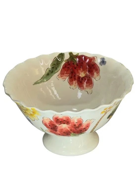Mum Florals by Maxcera Multi-Purpose Ceramic Footed Pedestal Bowl