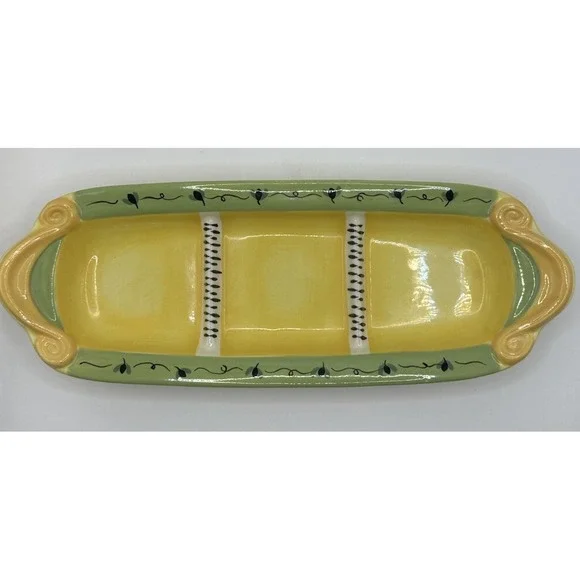 Pfaltzgraff The Secrets Of Pistoulet Sectioned‎ Yellow Server Condiment Dish