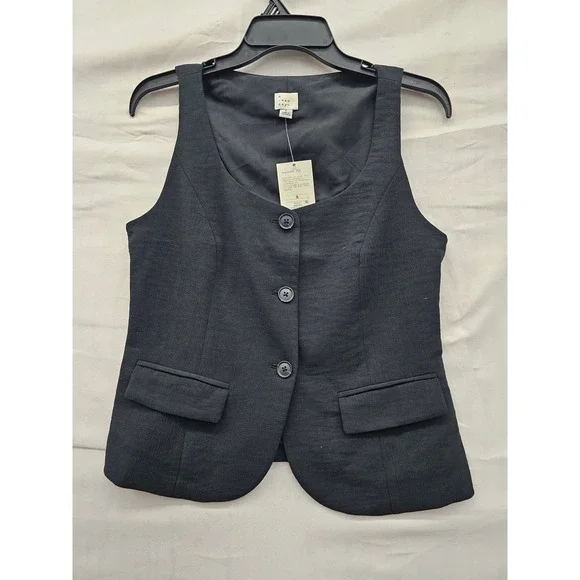 A New Day Womens Button Front Vest Black Polyester Blend Casual Size Small