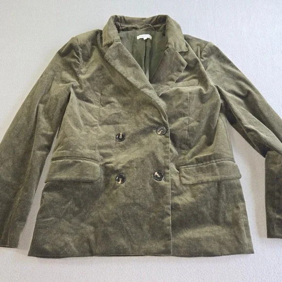 Crescent Corduroy Blazer Womens Small Olive Green Double Breasted CJ7487