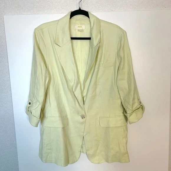 Anthropologie maeve green linen blend blazer Women's 14 preppy summer spring