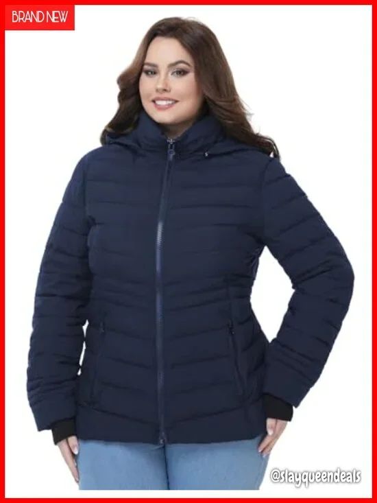 Plus Size Puffer Jacket, Lightweight Hooded Winter Coat 1X-6X