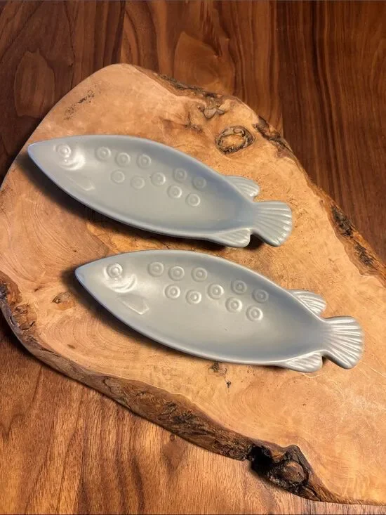 Rare 1980s ASA Germany grey pottery small fish plate