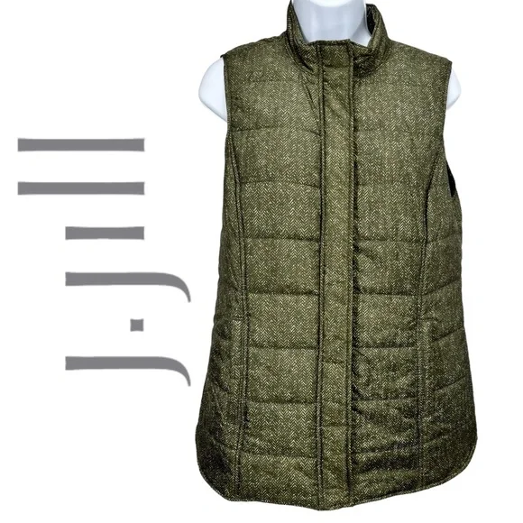 J.‎ Jill Women’s Small Balsam Green Herringbone Chevron Print Puffer Vest