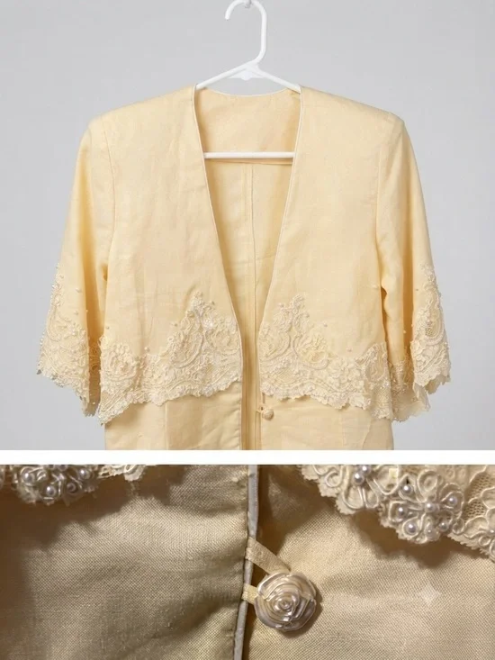Ivory Lace-Trim Cropped Bolero Jacket