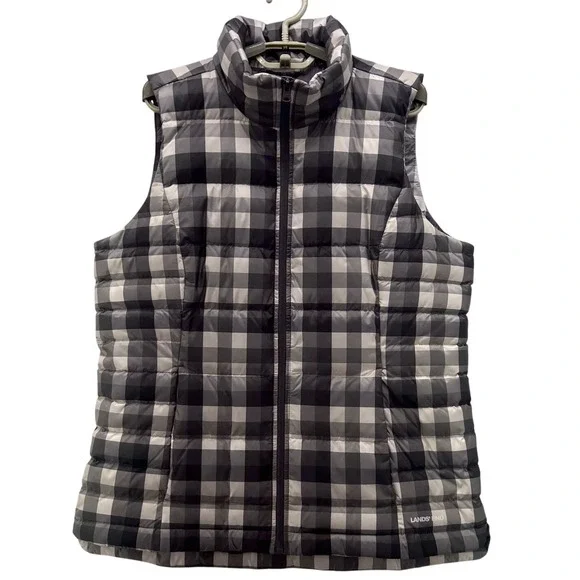 Lands End Down 600 Fill Puffer Vest Gray Medium‎ Tall