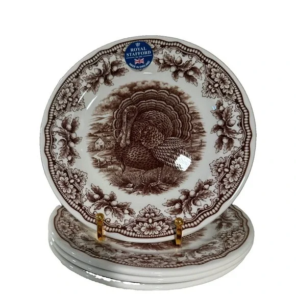 4 Royal Stafford HOMELAND TURKEY SALAD PLATES Acorn 8 1/2