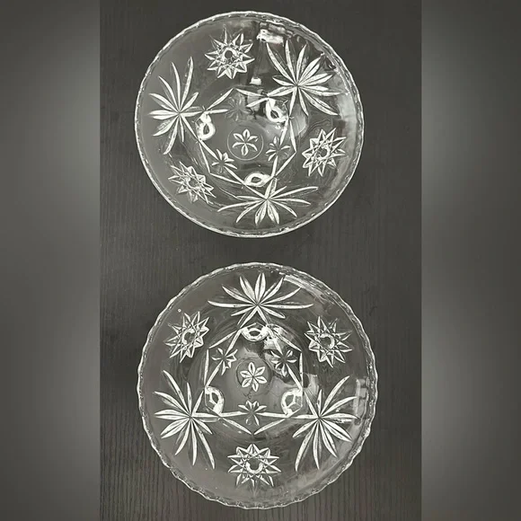 2 Prescut Clear Vintage Anchor Hocking Bon Bon Footed Candy Bowls