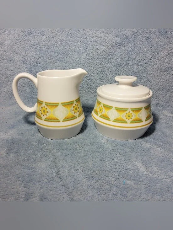 Vintage 1970's Noritake Progression Sunglow 9042 China Sugar & Creamer Dish Set