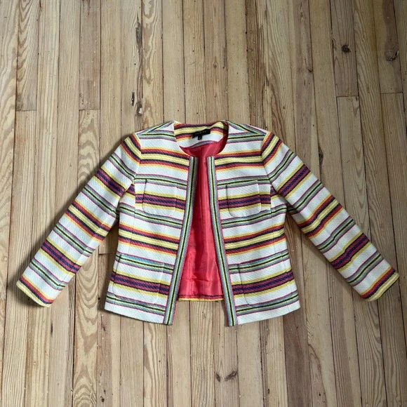 Talbots Women Colorful Striped Blazer Jacket Preppy Business Collarless Size‎ 2
