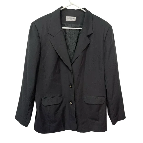 Alfred Dunner 16 Black Blazer‎ Three Button Flap Pockets Vintage Dark Academia