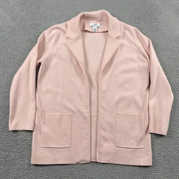 Magaschoni Wool Blend‎ Open Front Blazer Womens Large Pink Knit Jacket