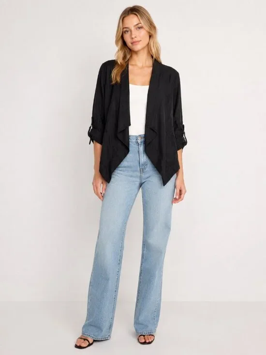 2/$30 White House Black Market Cropped Jacket Cinched Sleeve Black MP #8159