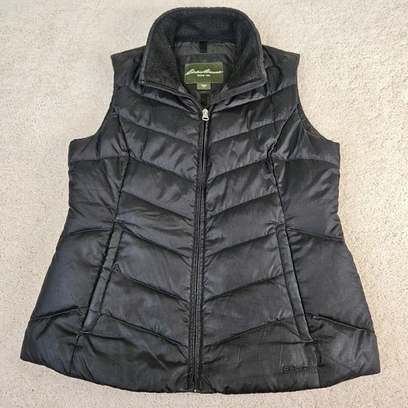 Womens Y2K Eddie Bauer EB550 Goose Down Vest Sz S Black Puffer Sleeveless Jacket