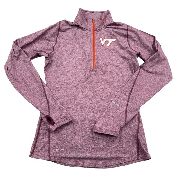 Virginia Tech Hokies Shirt Women Small Pullover Quarter Zip Nike Dri Fit Running