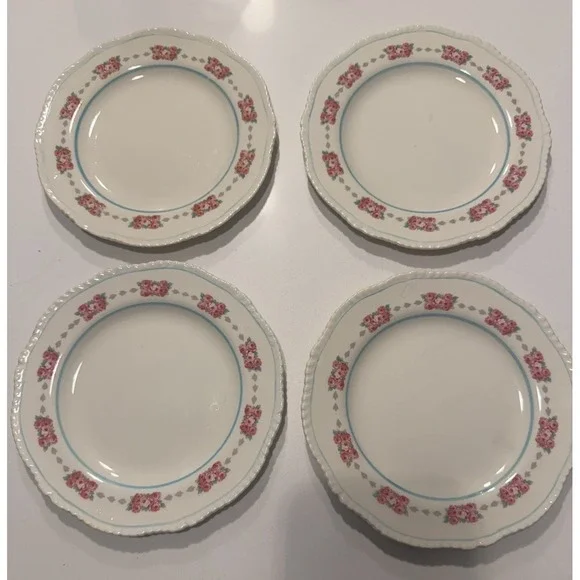 Antique Woods Ivory Ware England Winona Set of 4‎ Floral Salad Tea Plates