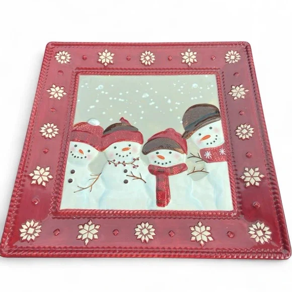 St Nicolas Square Warm Wishes‎ Platter Plate Snowmen Winter Christmas