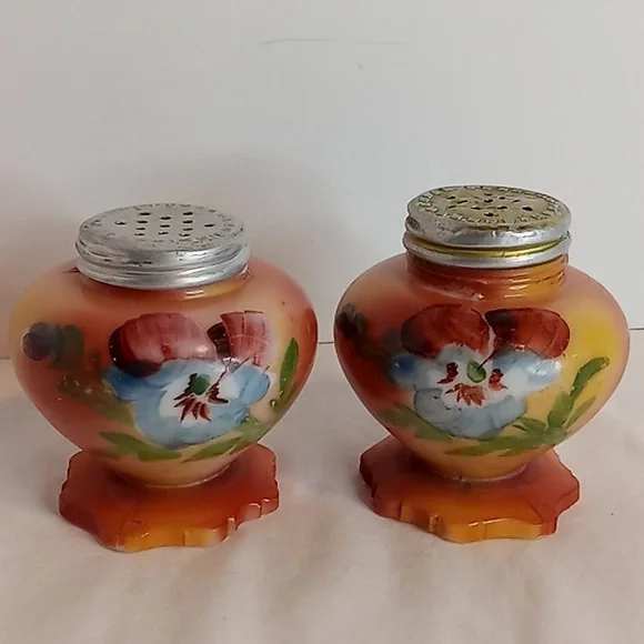 Vintage Victorian Hand Painted Salt And Pepper Shakers