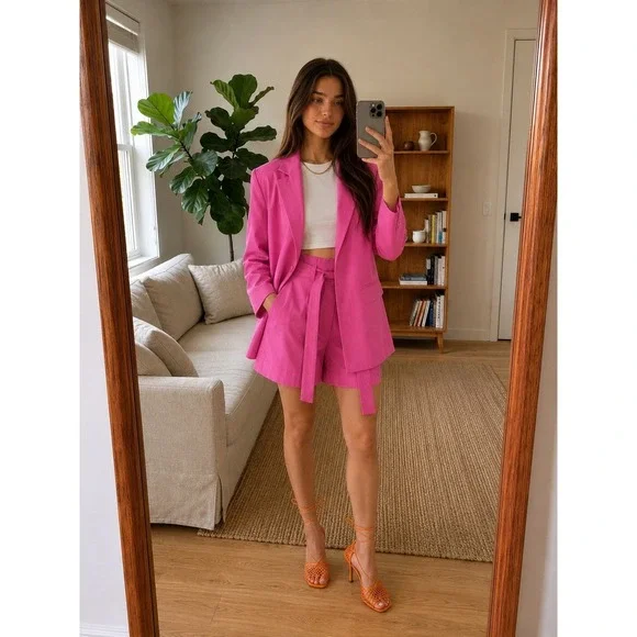 Eudon Choi Linen Blazer 10 Pink‎ Oversized Coastal Barbiecore Dopamine Designer