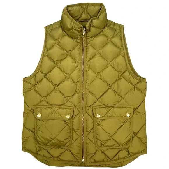 J.Crew Green Diamond Quilted Down Puffer Vest Womens Size Large