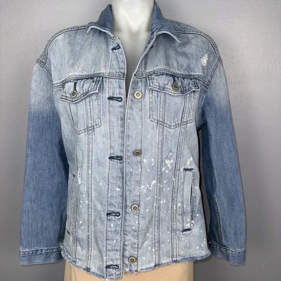 Hollister Jacket Women's Medium Ripped Boyfriend Destroyed Oversized Denim *READ