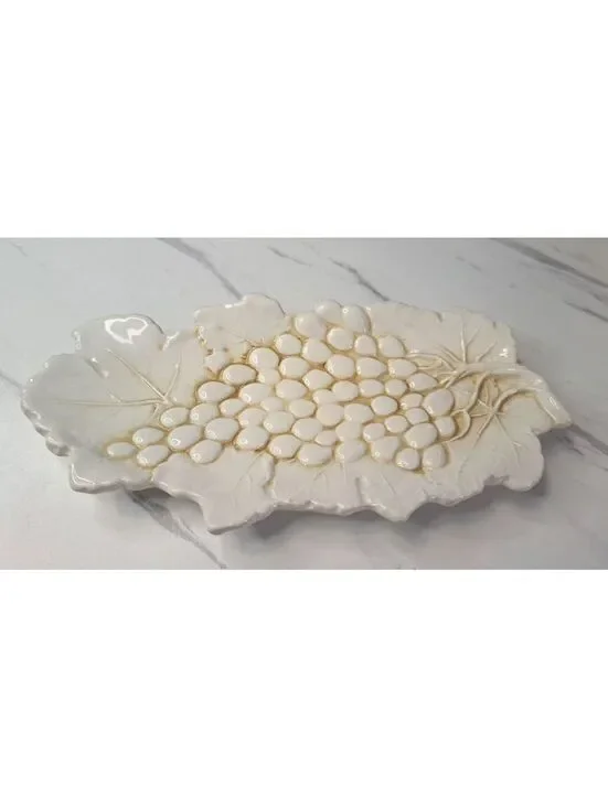 Vintage Ceramica Stefani Italian Majolica Glazed Grape Leaf Serving Tray 9