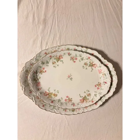 Hutschenreuther Selb Platters Set 2 White Pink Floral Bavaria US Zone Good 15in