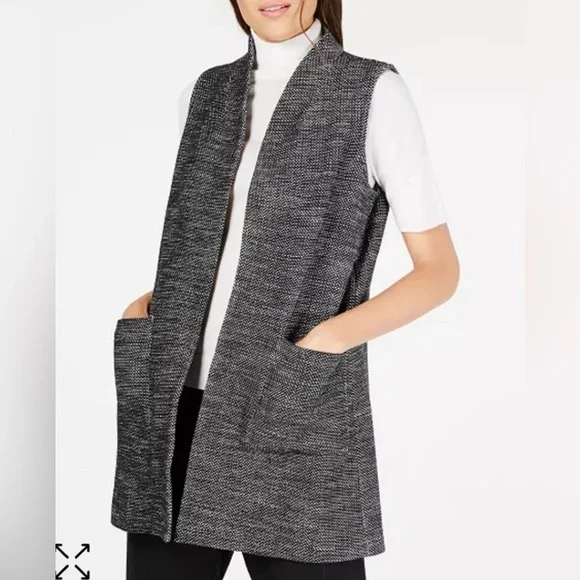 Eileen Fisher Organic Cotton Tweed Open Front Pocket Vest Women’s Size S