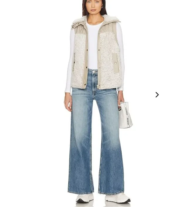 BLANKNYC Women's Faux Fur Quilted Full Zip Snap Teddy Vest White Tan XS NWT