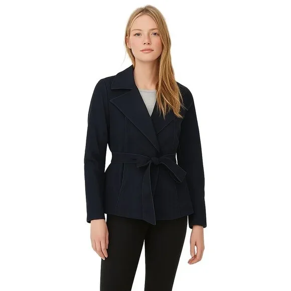 NWT White House Black Market Denim Jacket w Tie Waist Avery Rinse 14 #WHBM60