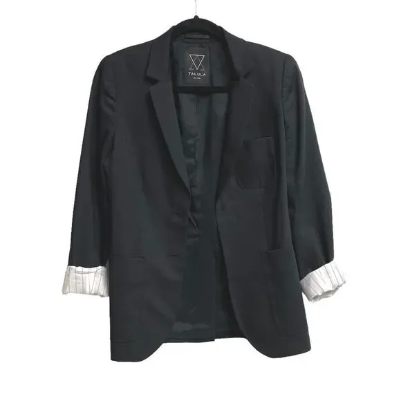 ARITZIA Talula Wool Boyfriend Blazer Jacket Roll Sleeves Black 2