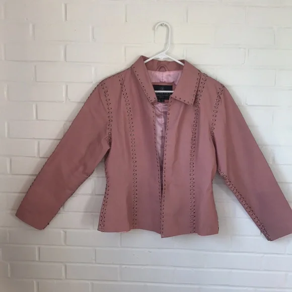 Vintage Oscar Piel Pink leather jacket XL grommet tie lace
