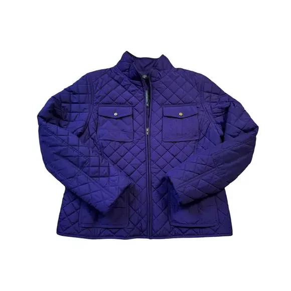 Lauren Ralph Lauren Quilted Jacket Womens XL Purple Zip Up Barn Puffer Coat Tee