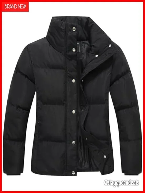 Winter Down Jacket Waterproof Puffer Coat Full-Zip Parka Long Sleeve Outerwear