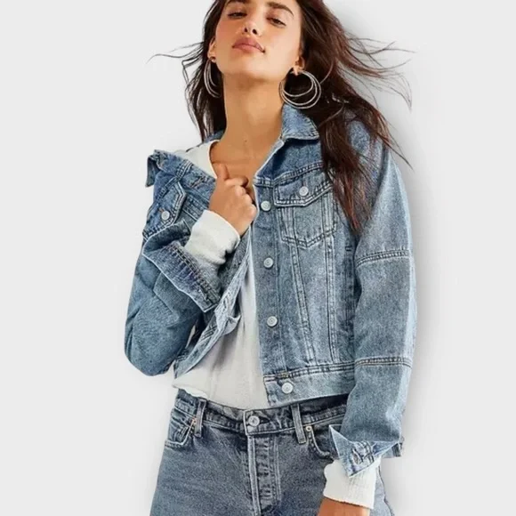 Free People Rumors‎ Denim Jacket All Season Casual Everyday Cropped Women's XS