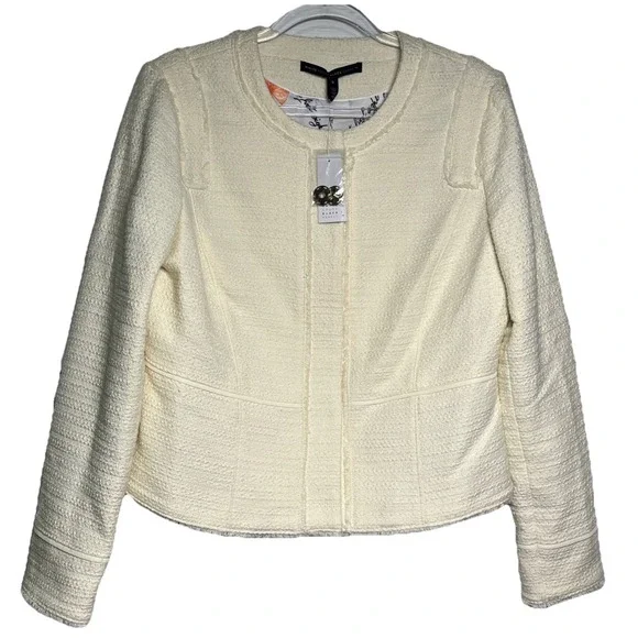 White House Black Market NWT Womens‎ Size 8 Ivory Tweed Jacket Butterfly Lining