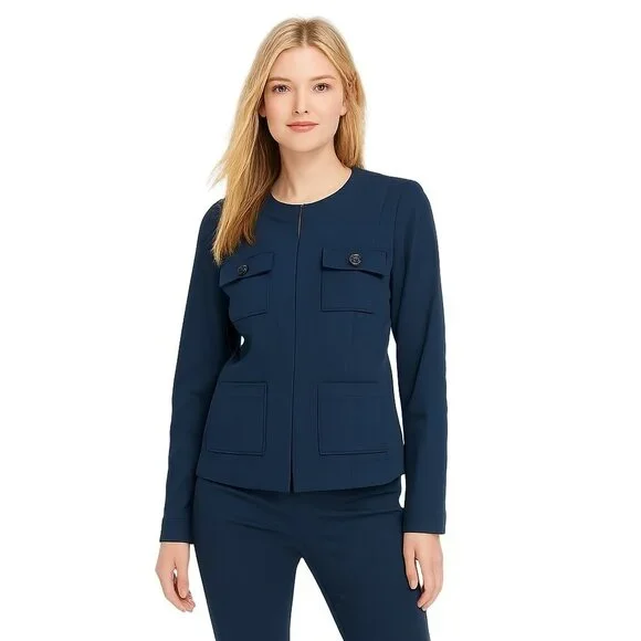 NWT White House Black Market Long Sleeve Collarless Jacket Twilight 2 #WHBM5