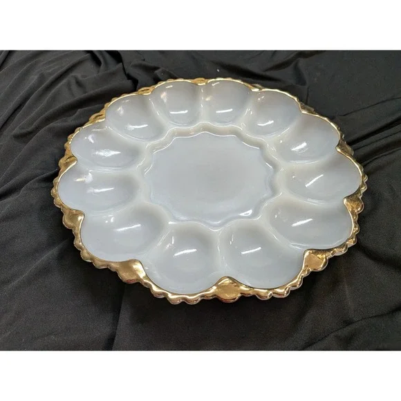 Vintage Milk Glass Anchor Hocking Fire-King Deviled Egg Plate