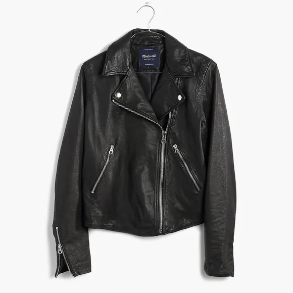 NWT Madewell Washed Leather Motorcycle Jacket/ True Black