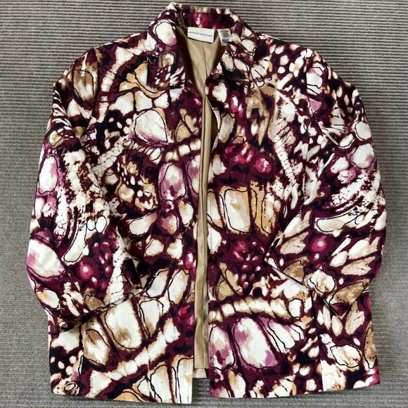 Alfred Dunner‎ Womens Size 12 Abstract Watercolor Open Front 3/4 Sleeve Jacket