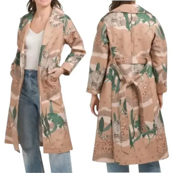 Las Surenas Jungle D'Amour Leopard Print Coat Camel Size Large NWT $600 MSRP