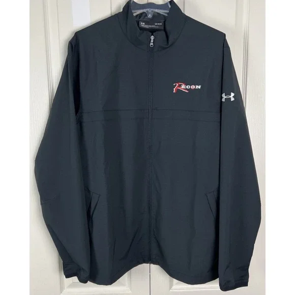 UA Mens Jacket Sz Large Recon Emblem Lightweight 1317221 Blk Water-Repellent D07