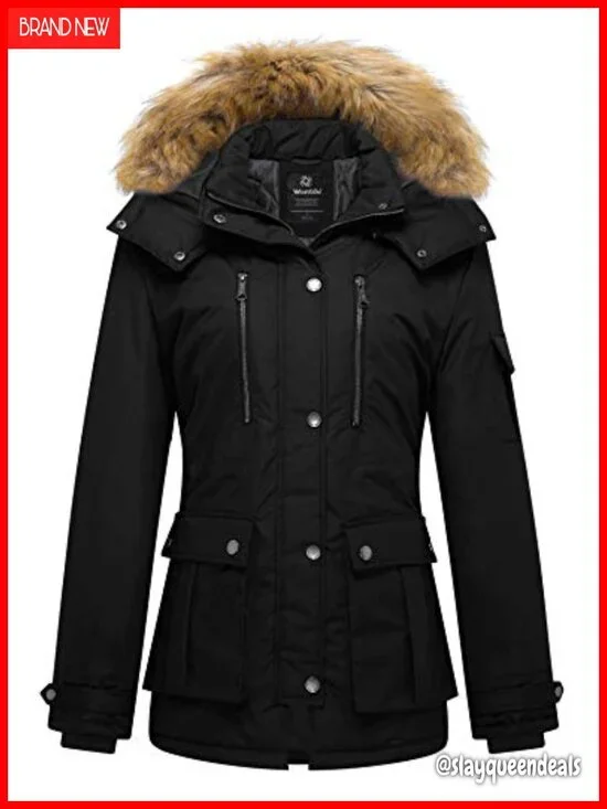 Women's Quilted Puffer Jacket Waterproof Heavyweight Parka with Removable Hood